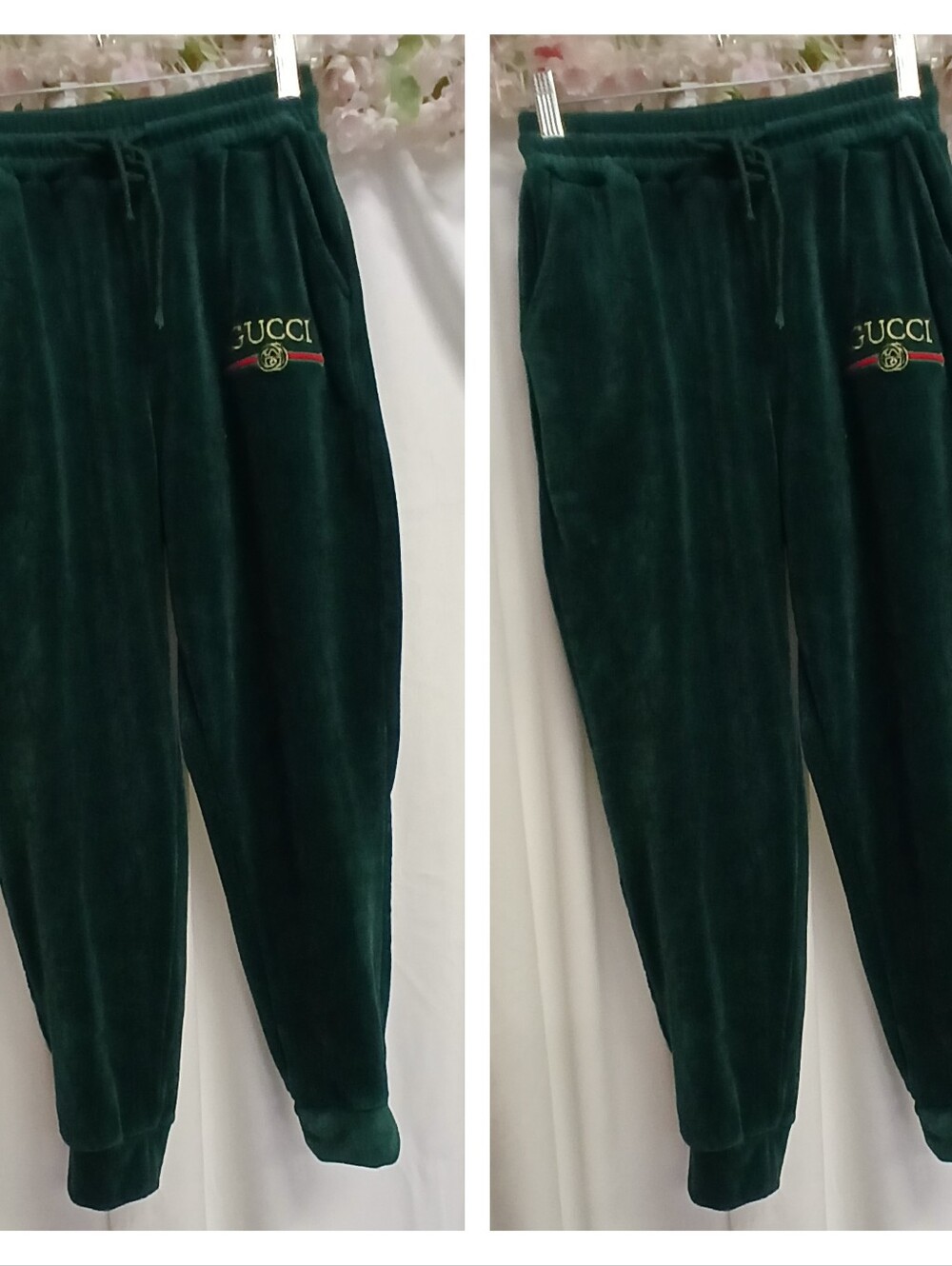 Green Velour Jogger Pants with Logo Embroidery Waist 13" Rise 12" INSEAM 26"
